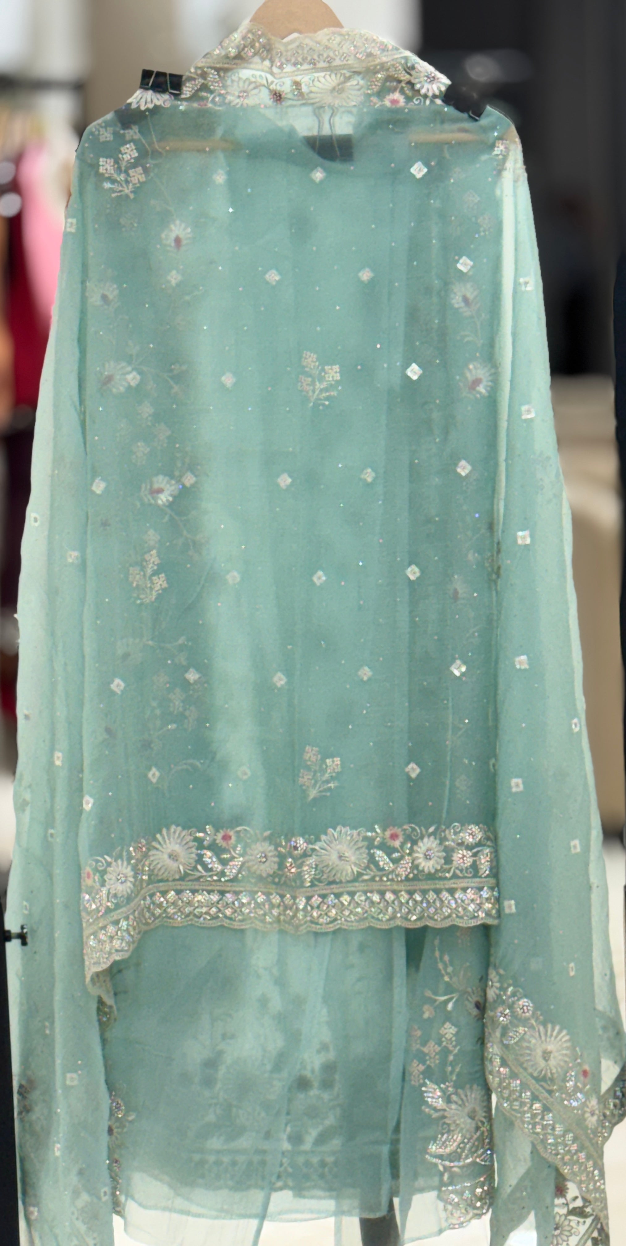 Ice Blue Floral Luxe Suit Set Q562226