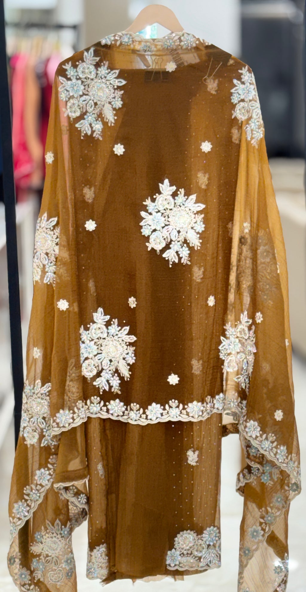 Mocha Luxe Heavy Embroidered Pakistani Suit Set Q562230