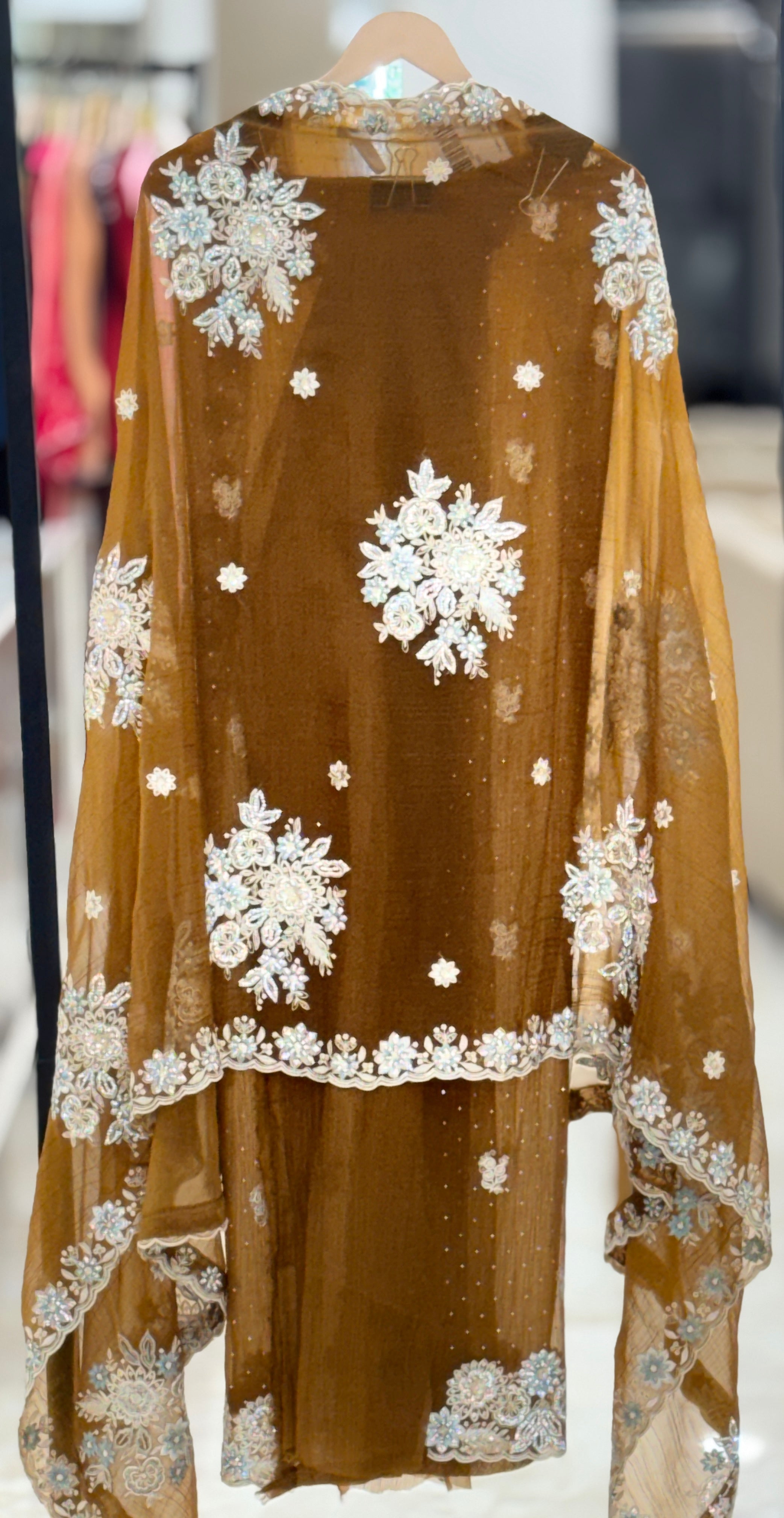 Mocha Luxe Heavy Embroidered Pakistani Suit Set Q562230