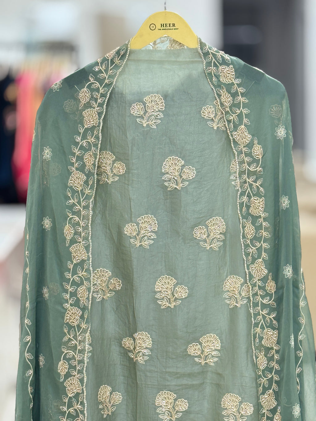 Sage Mist Embroidered Festive Suit Set Q562224