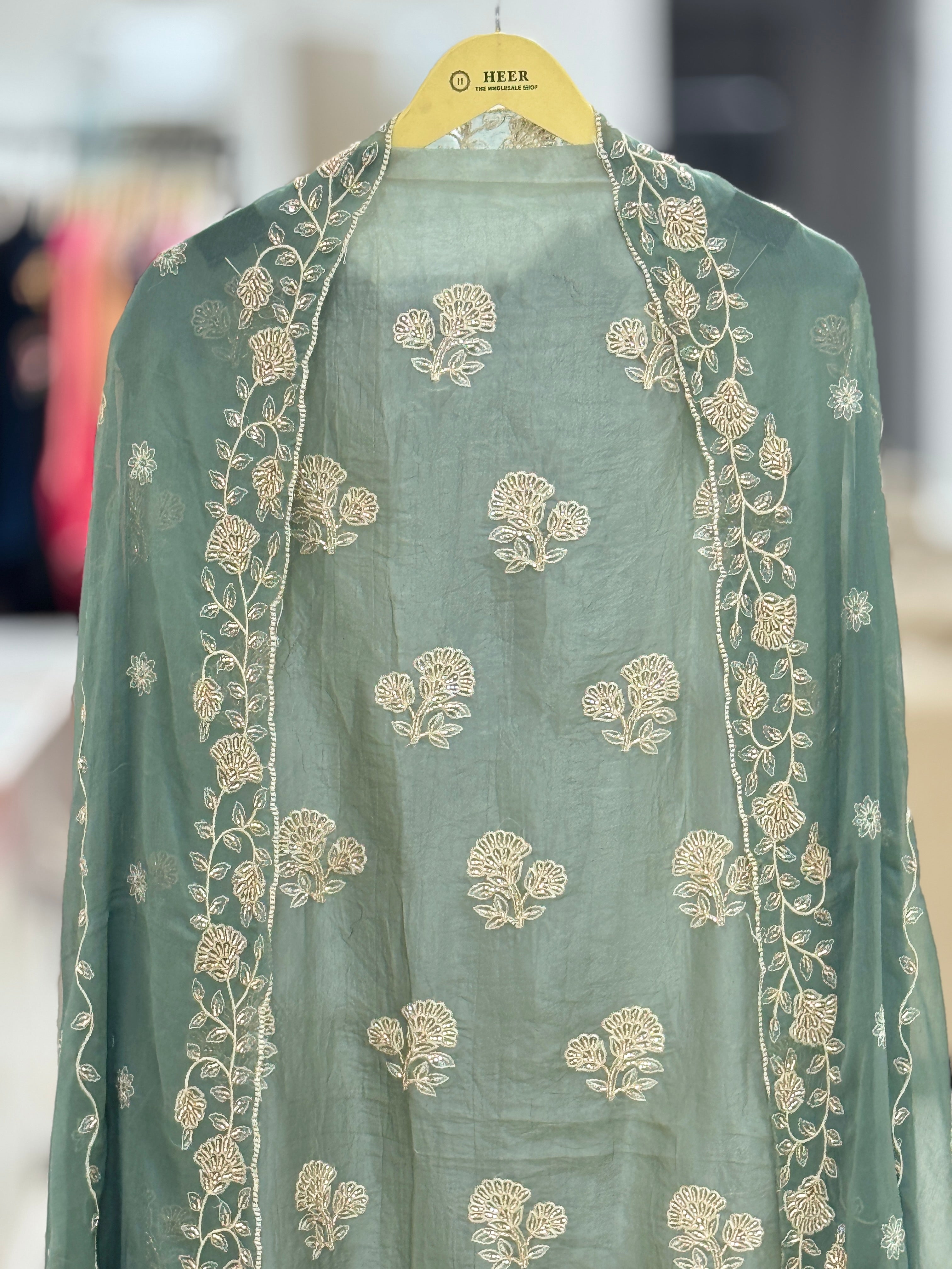 Sage Mist Embroidered Festive Suit Set Q562224