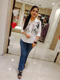 Midnight Bloom Embellished White Cotton Shirt Q562584
