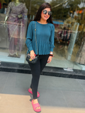 Q562751 Pleated Teal Flare Top