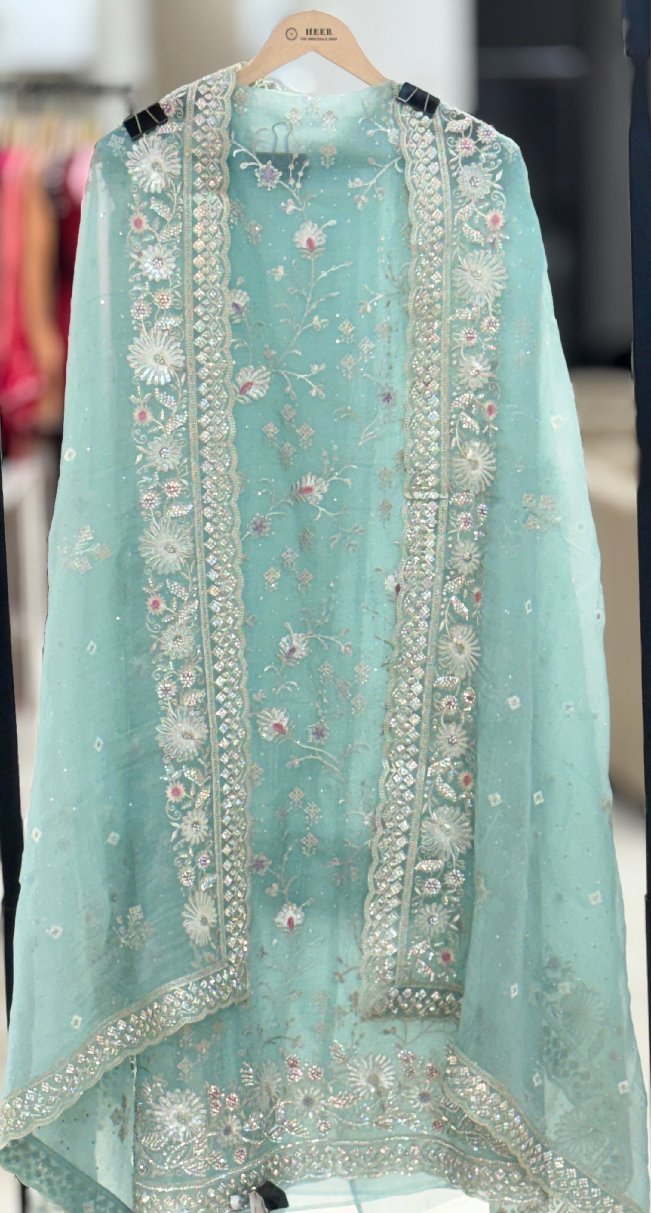 Ice Blue Floral Luxe Suit Set Q562226