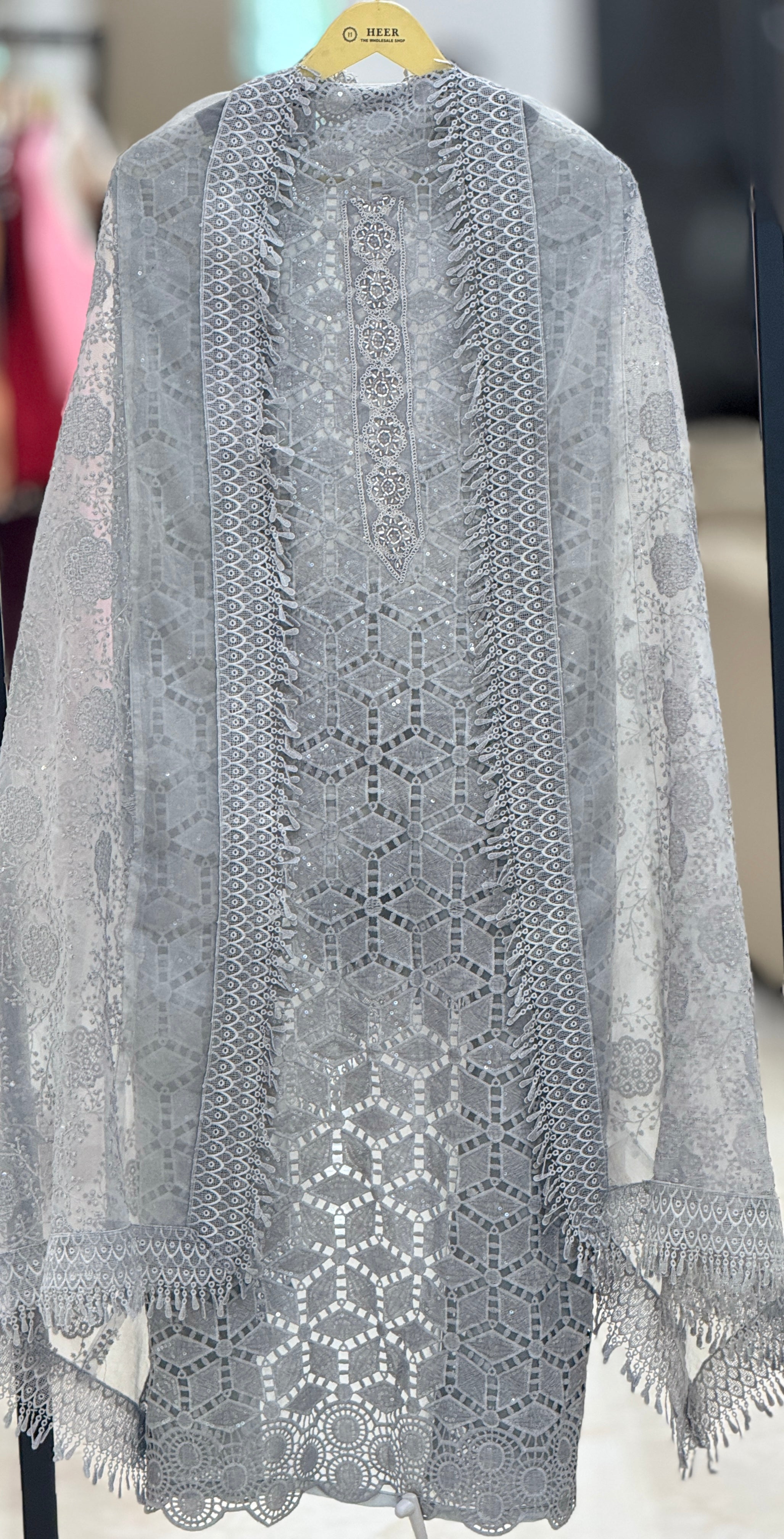 Silver Mist Luxury Embroidered Suit Set Q562504