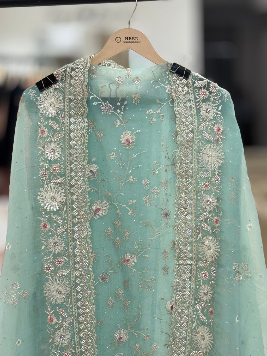 Ice Blue Floral Luxe Suit Set Q562226