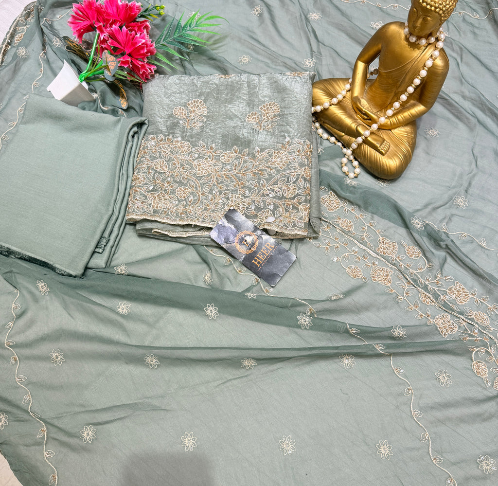 Sage Mist Embroidered Festive Suit Set Q562224