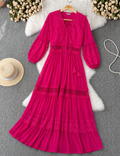 Q561448 Fuchsia Lace Detailed Boho Maxi Dress