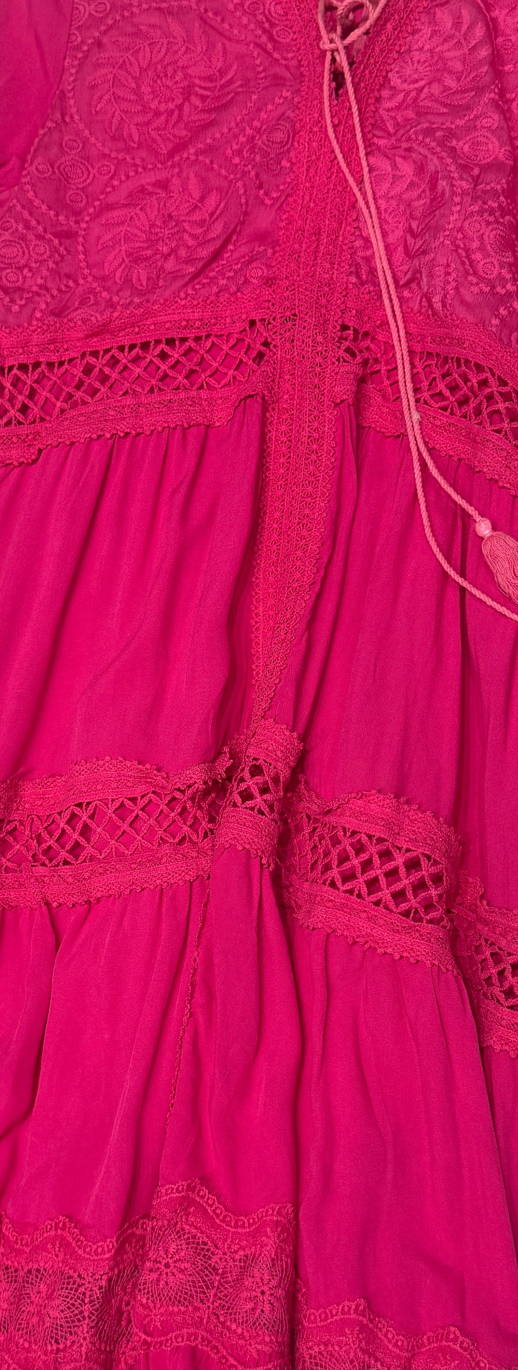 Q561448 Fuchsia Lace Detailed Boho Maxi Dress