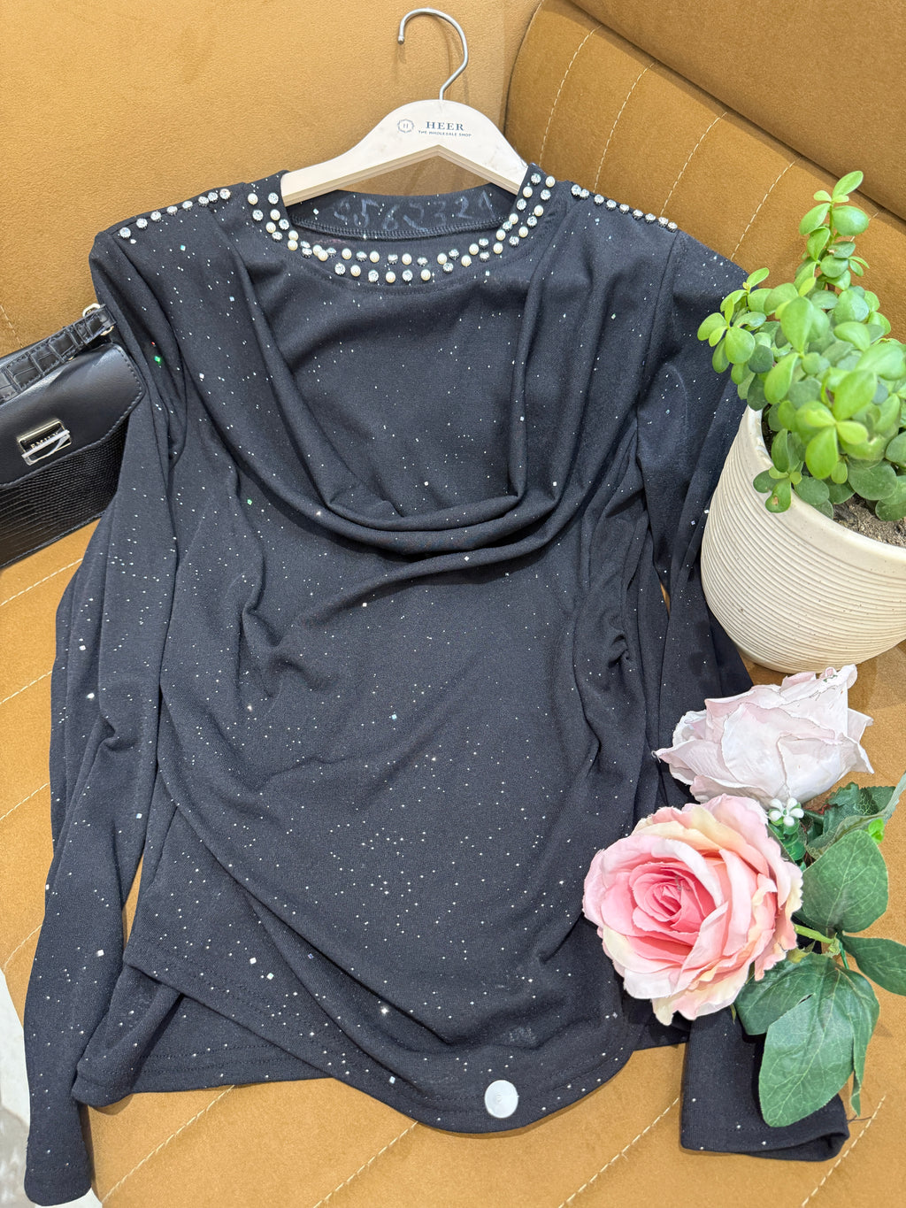 Q562324 Midnight Sparkle Cowl Neck Top
