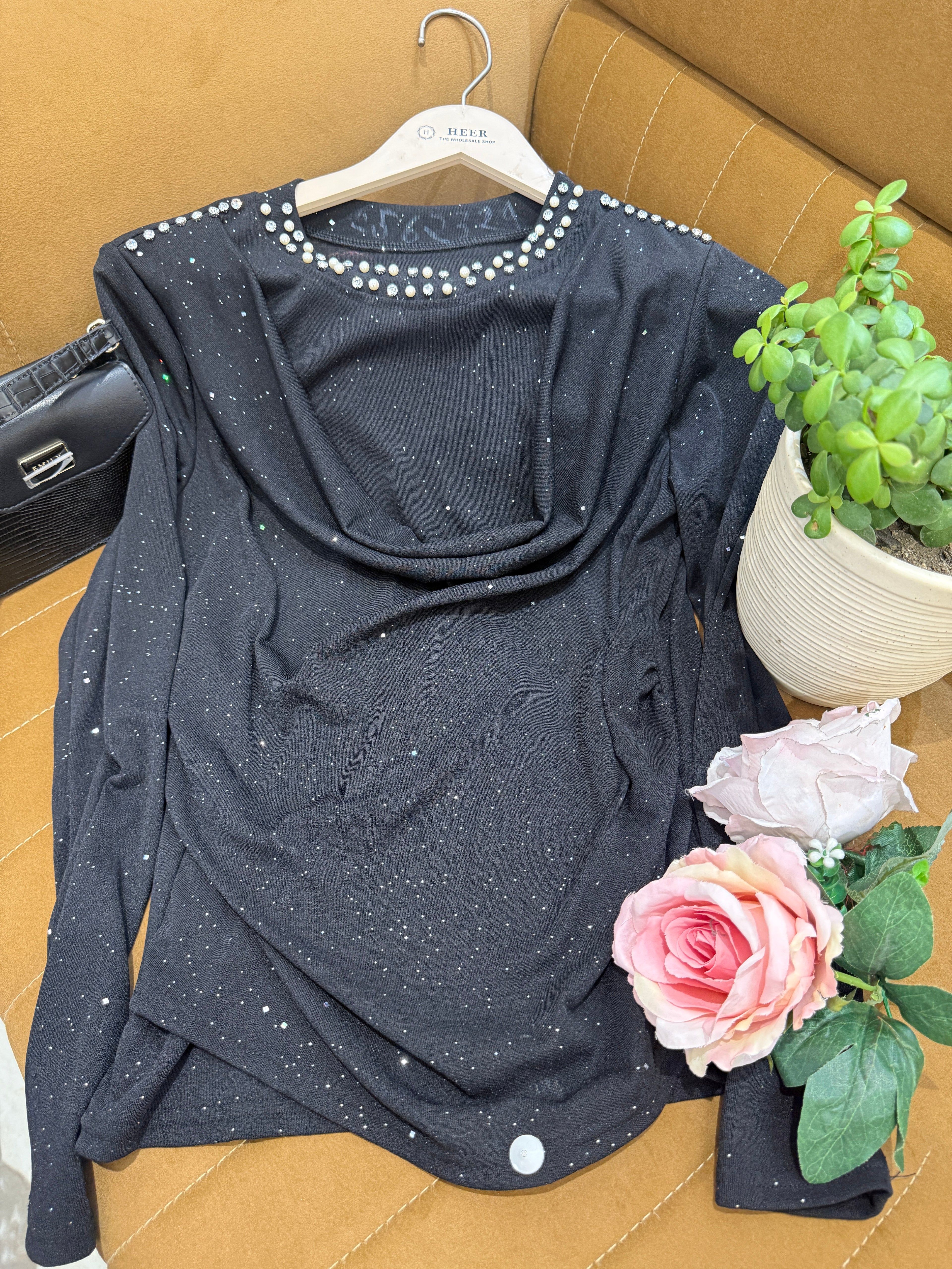 Q562324 Midnight Sparkle Cowl Neck Top