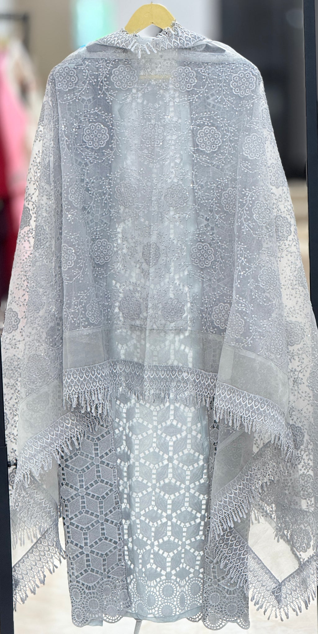 Silver Mist Luxury Embroidered Suit Set Q562504