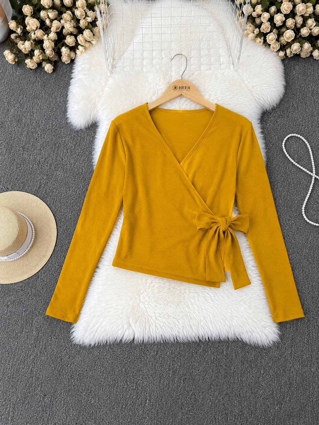 Q562772 Mustard Wrap Style Knot Top
