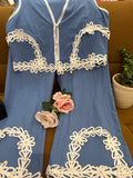 Q562572 Sky Blue Floral Lace Co-Ord Set