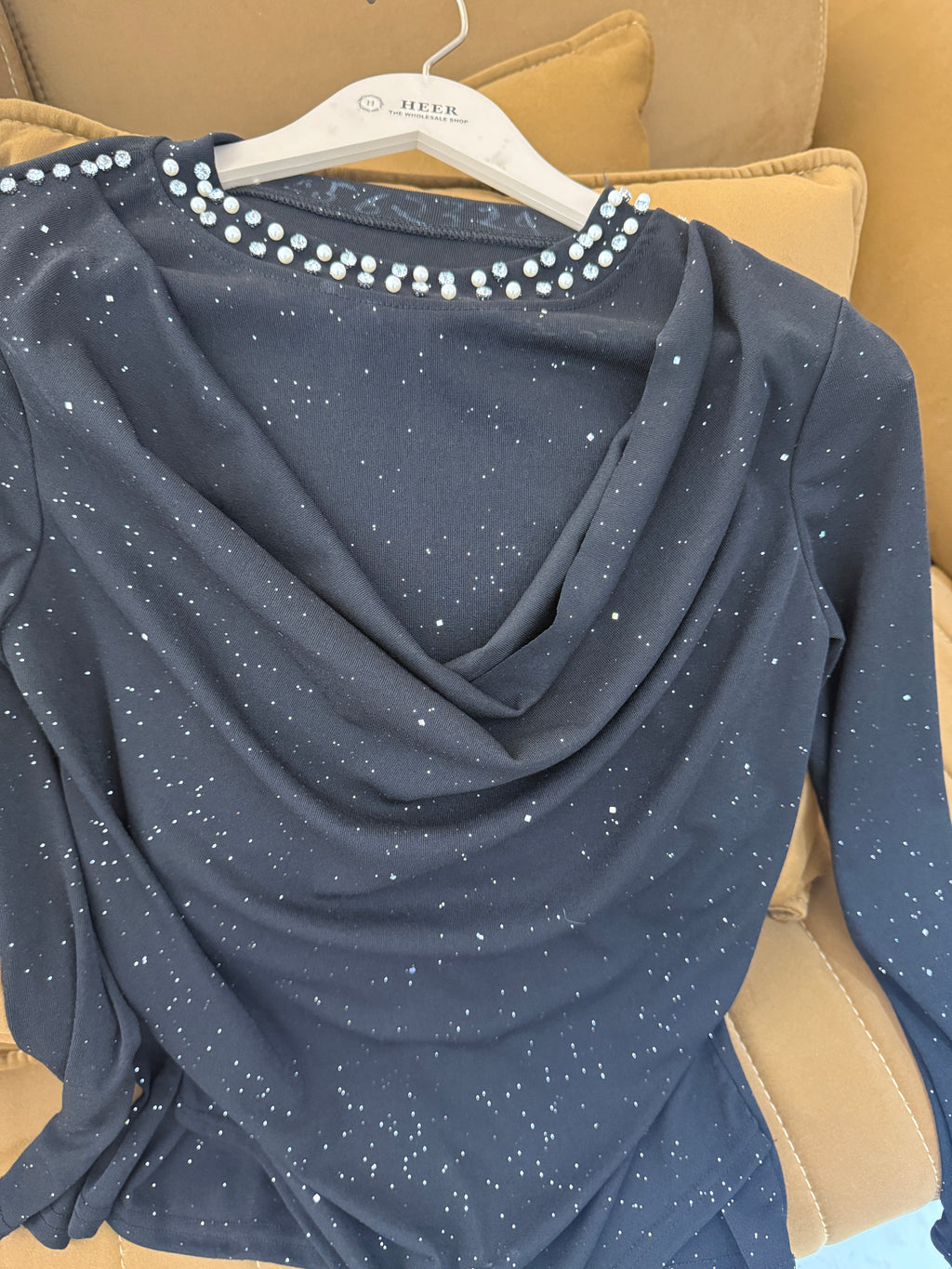 Q562324 Midnight Sparkle Cowl Neck Top