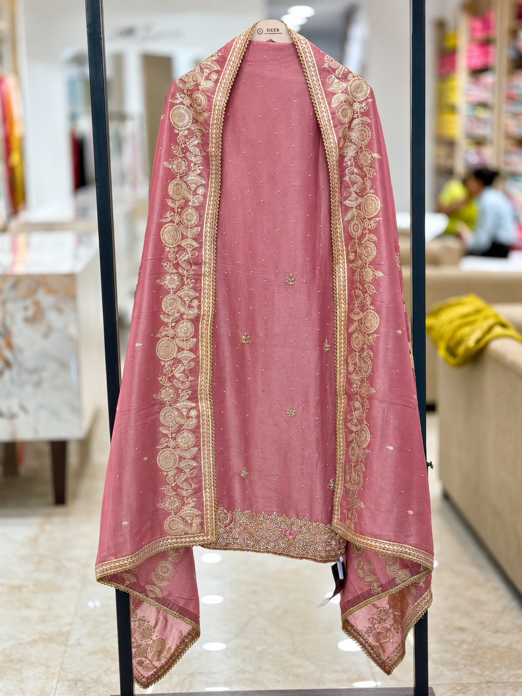 Elegant Dusty Pink Embroidered Unstitched Suit Set with Designer Dupatta q561943