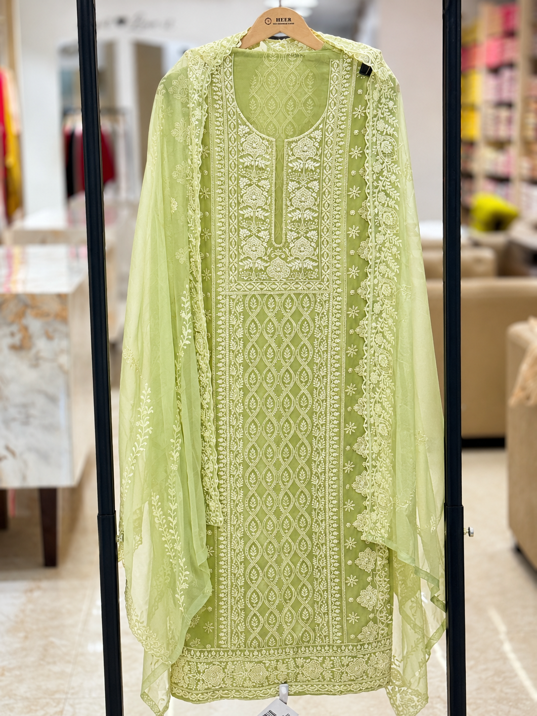 Premium Pastel Green Embroidered Unstitched Suit Set with Designer Dupatta q562894