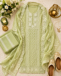 Premium Pastel Green Embroidered Unstitched Suit Set with Designer Dupatta q562894
