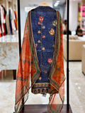 Royal Blue Floral Embroidered Unstitched Suit q561983