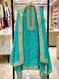 Turquoise Gold Elegance Embroidered Unstitched Suit q561583
