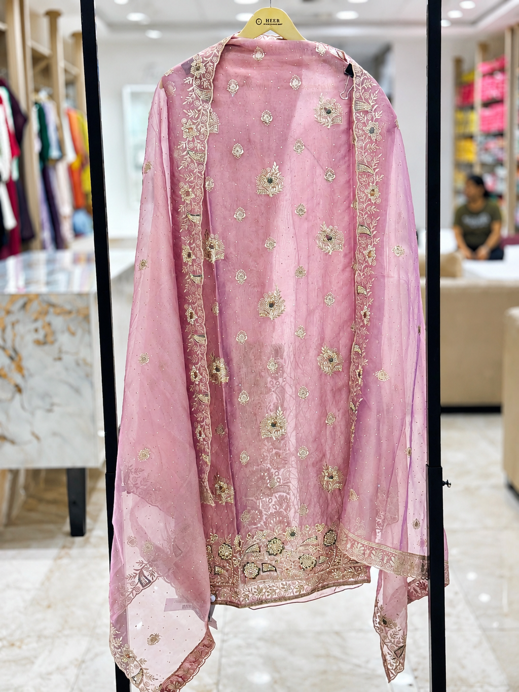 Blush Pink Embroidered Organza Unstitched Suit with Designer Dupatta q562229