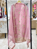 Blush Pink Embroidered Organza Unstitched Suit with Designer Dupatta q562229