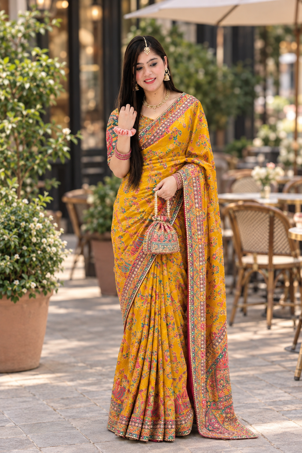 Mustard Yellow Pattachitra Hand-work premium  Silk Saree q562966