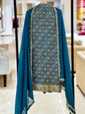 Premium Teal Blue Embroidered Unstitched Suit with Designer Dupatta q561939