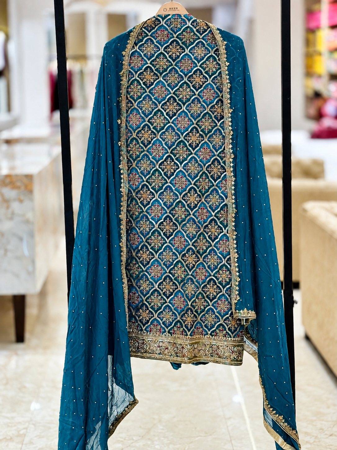 Premium Teal Blue Embroidered Unstitched Suit with Designer Dupatta q561939