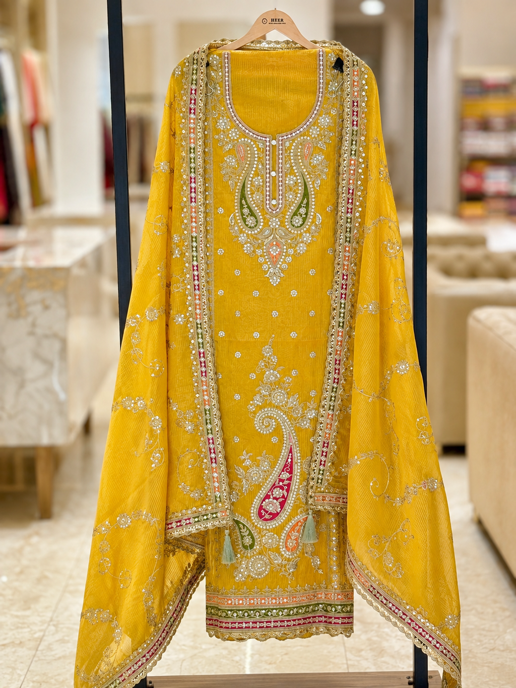 Premium Mustard Yellow Embroidered Unstitched Suit with Designer Dupatta q562351