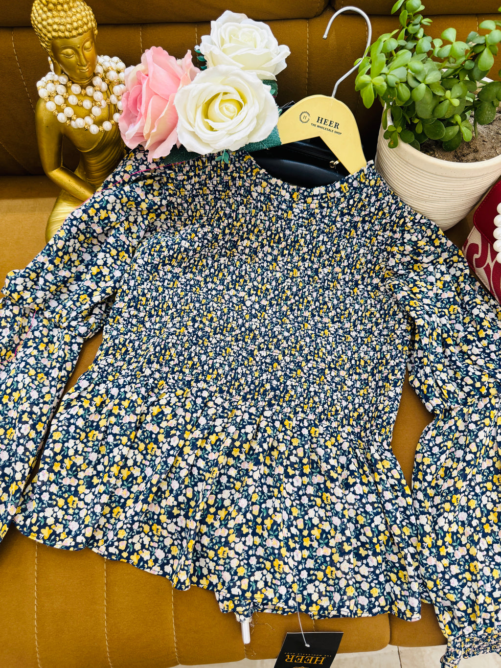 Midnight Bloom Smocked Top