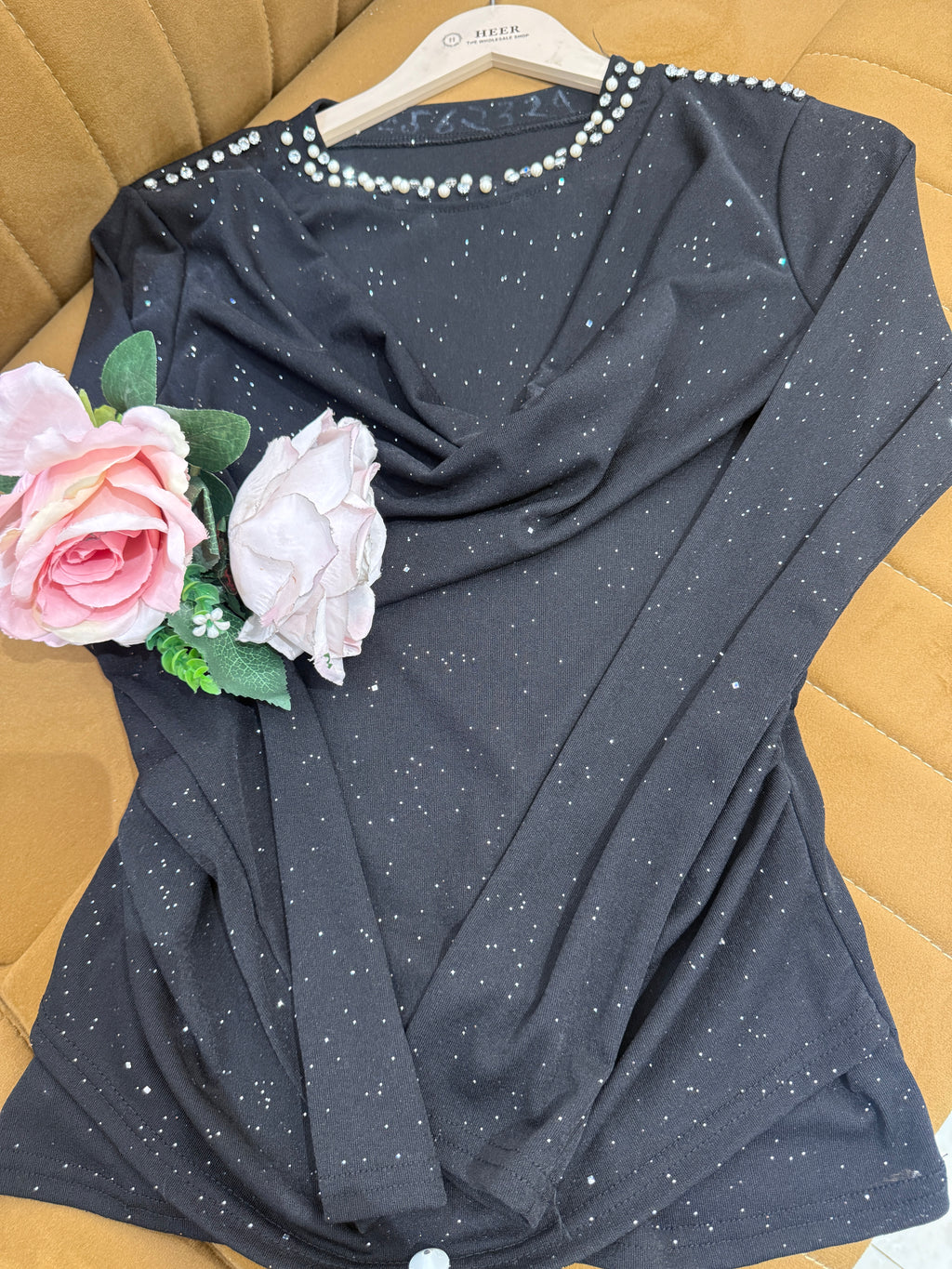 Q562324 Midnight Sparkle Cowl Neck Top