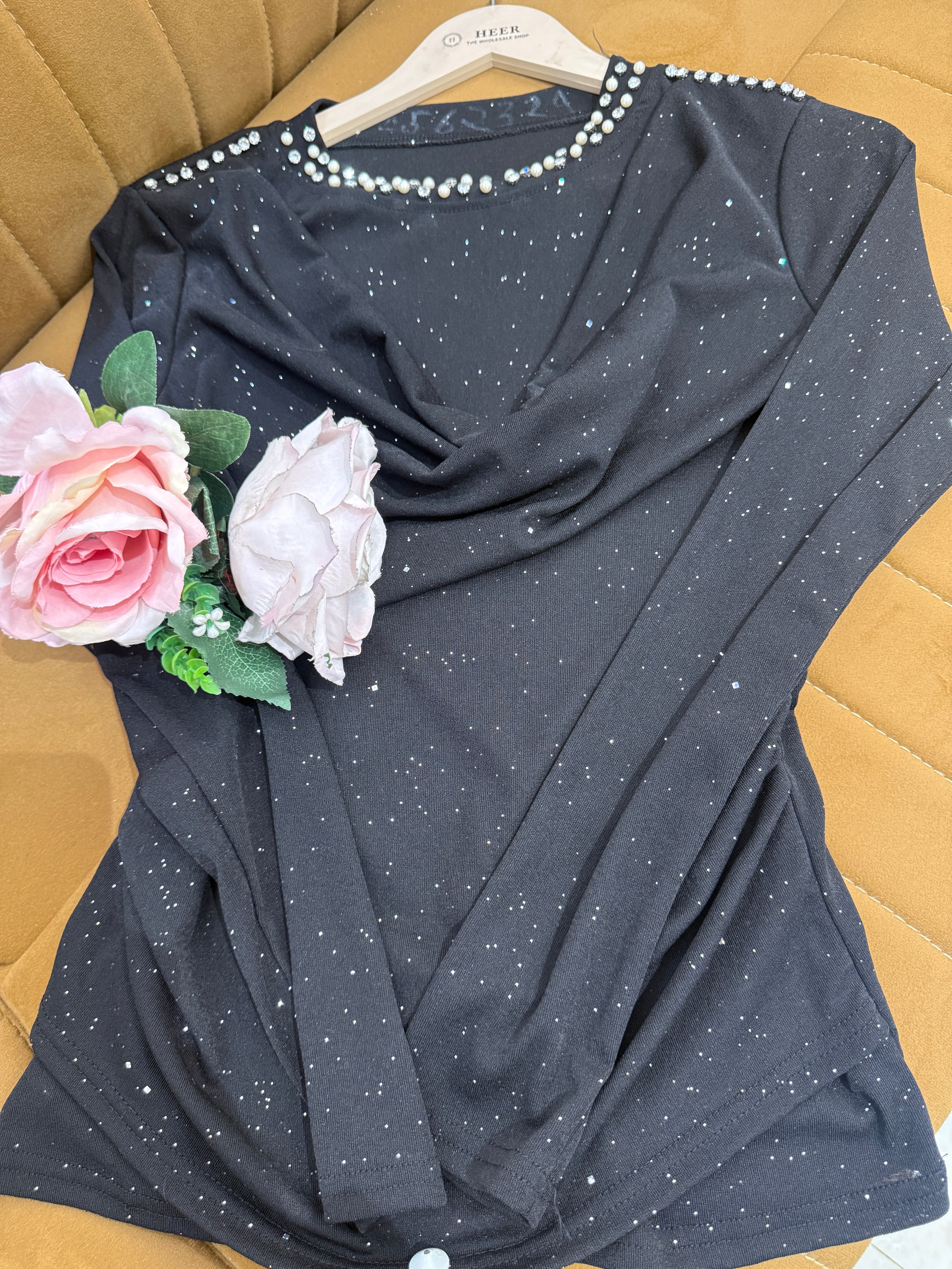 Q562324 Midnight Sparkle Cowl Neck Top