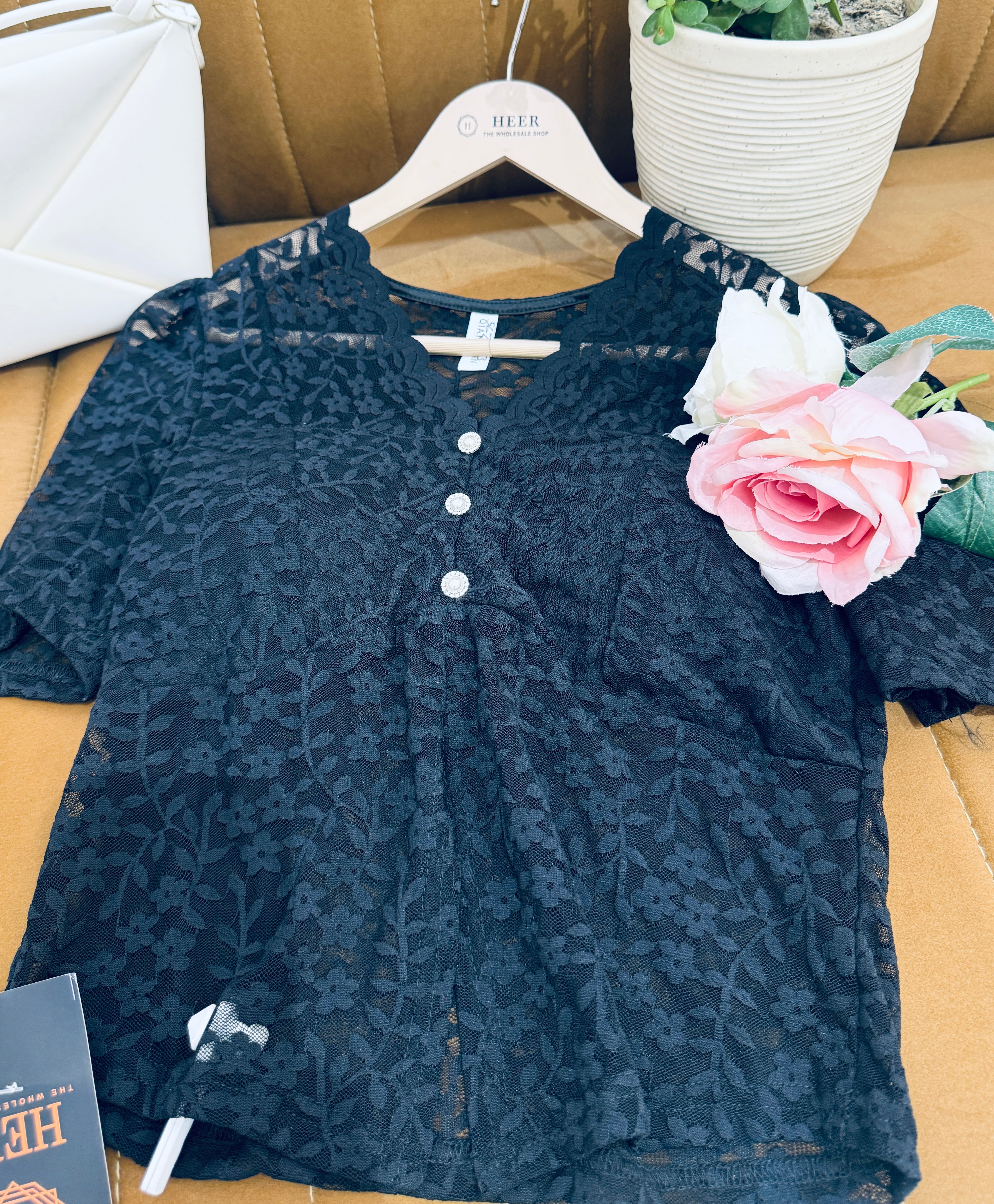Midnight Bloom Lace Peplum Top Q562323