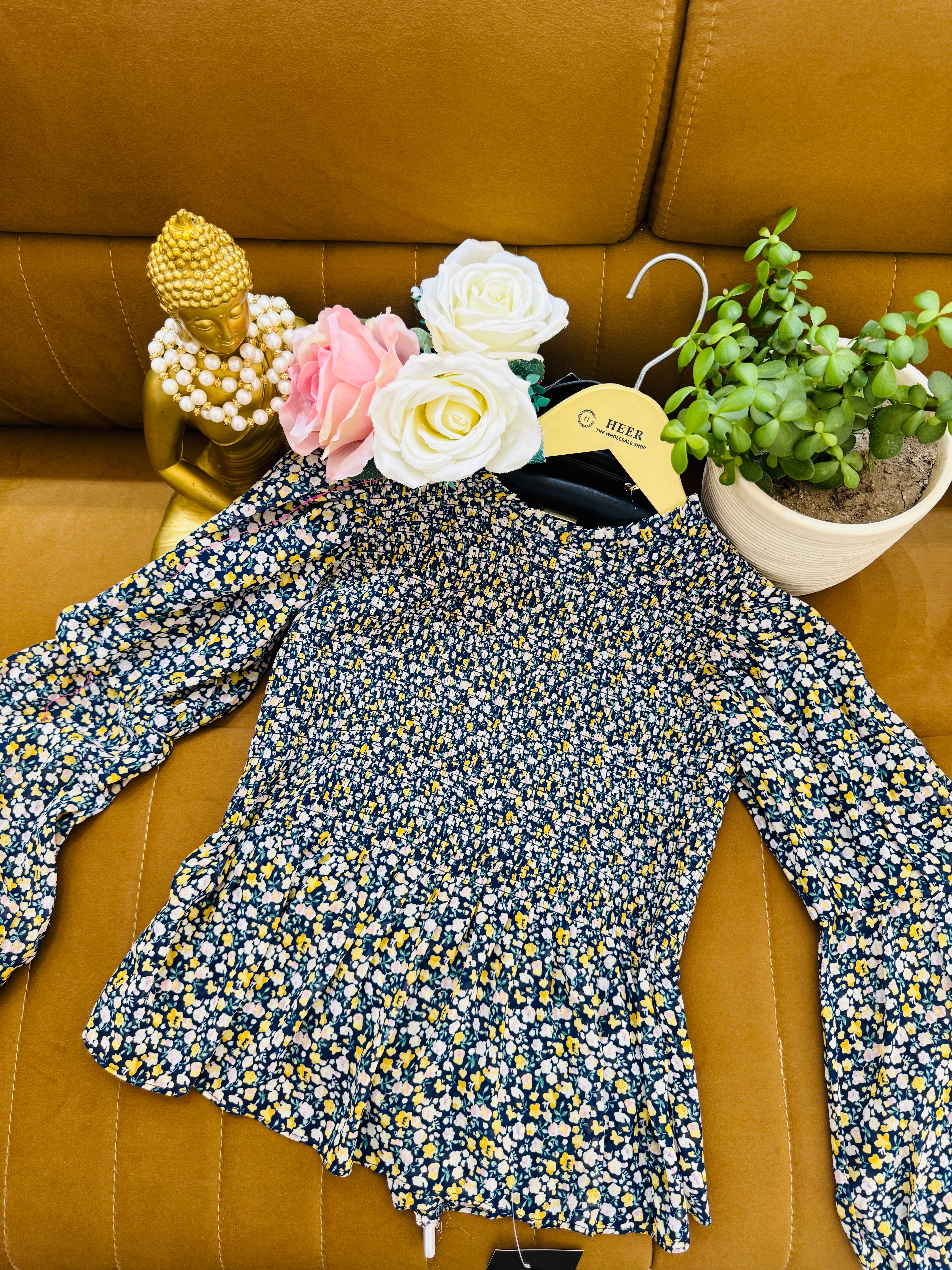Midnight Bloom Smocked Top