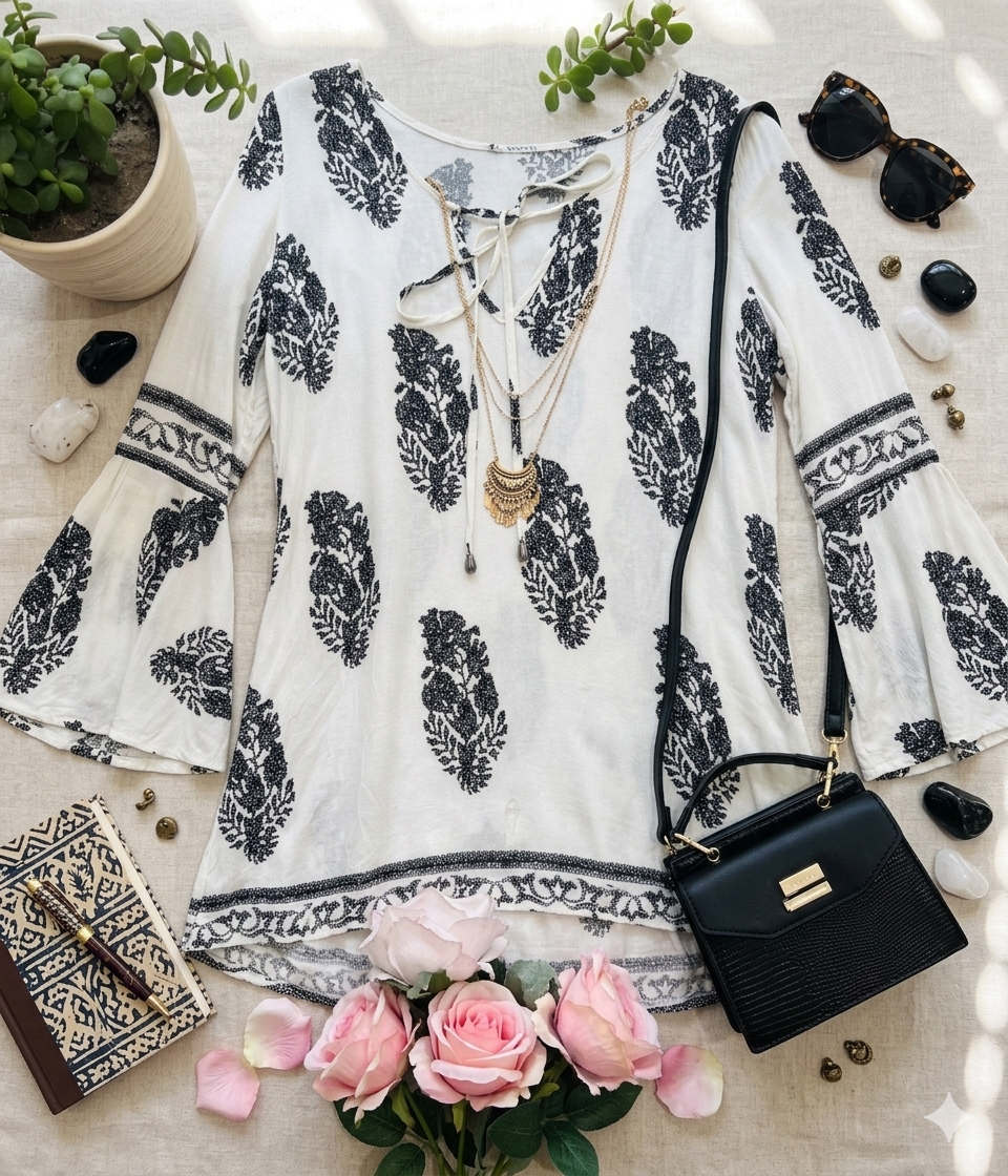 Q562752 Midnight Bloom Printed White Top
