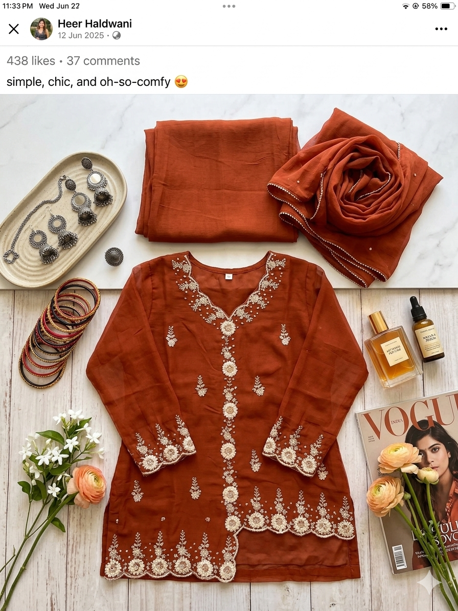 Q562679 Rust Orange Heavy Embroidered Kurta Palazzo Set with Dupatta