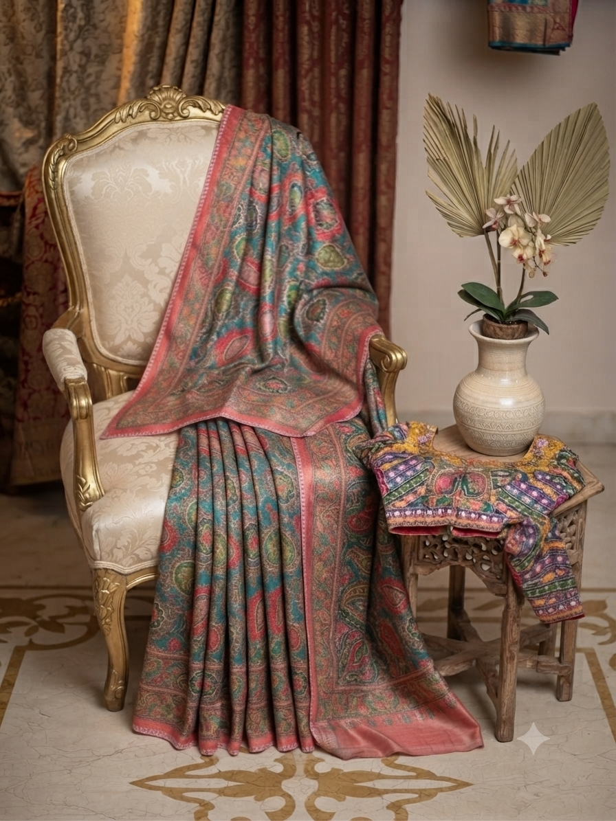 multi colour  Banarasi Silk Saree with Ornate readymade  Matching Blouse q562963
