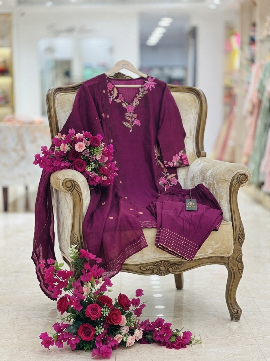Royal Magenta Embroidered Kurta Set with Dupatta q562948
