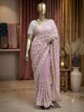Graceful Lavender Georgette Saree with Intricate White Thread Embroidery q562977