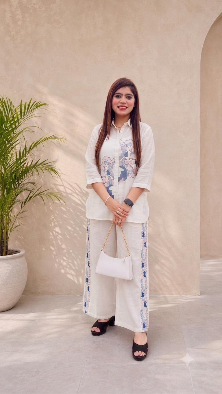 White Floral Embroidered Co-ord Set q562670