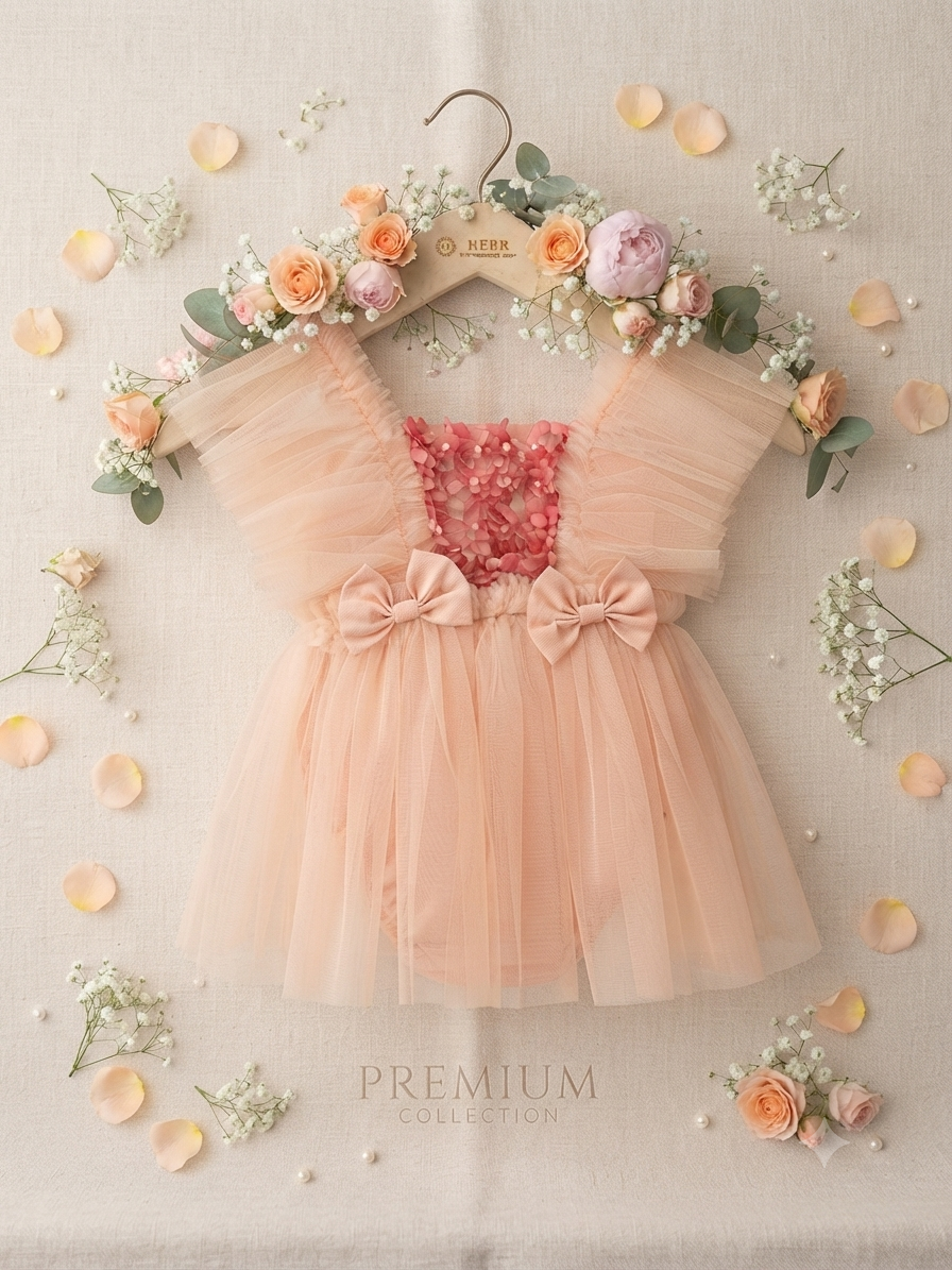 soft pink  Tulle Bow-Accent Baby Romper q562962