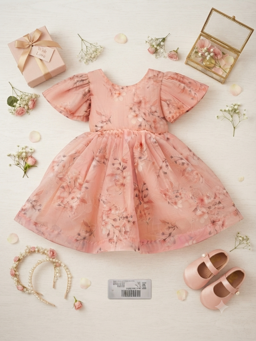 Pink Floral Tulle Flutter-Sleeve butterfly Party Gown q562957