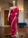 Royal Ruby-Rani Zari Embroidered jimmy choo Designer Saree q562063