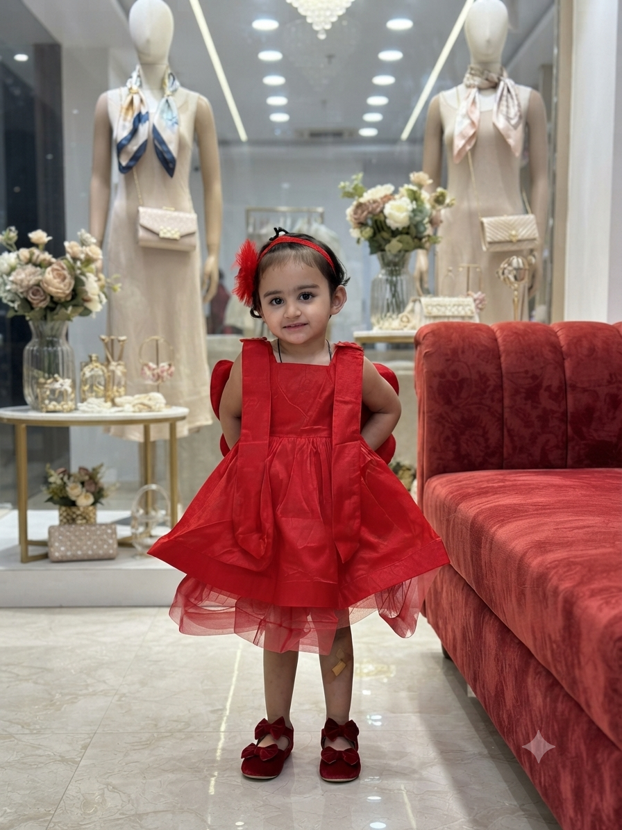 Crimson Blossom  red Bow-Accented Party Gown with hairband q562956