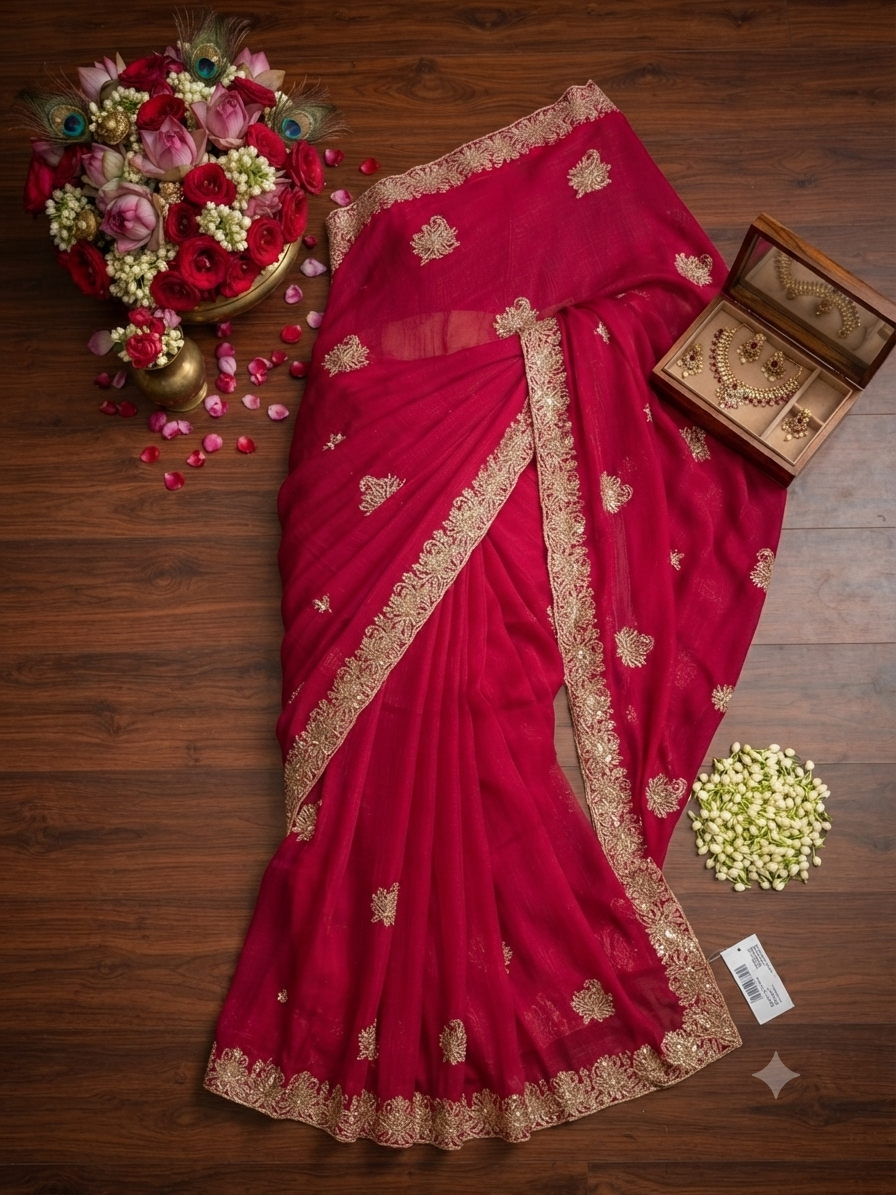 Royal Ruby-Rani Zari Embroidered jimmy choo Designer Saree q562063