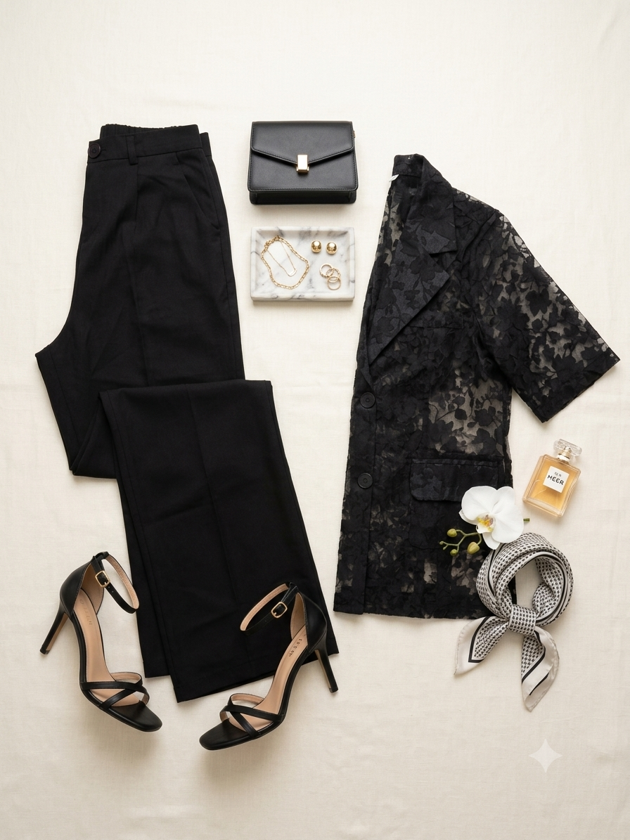 Floral Lace Short-Sleeve Blazer & Trousers Co-ord Set q562546