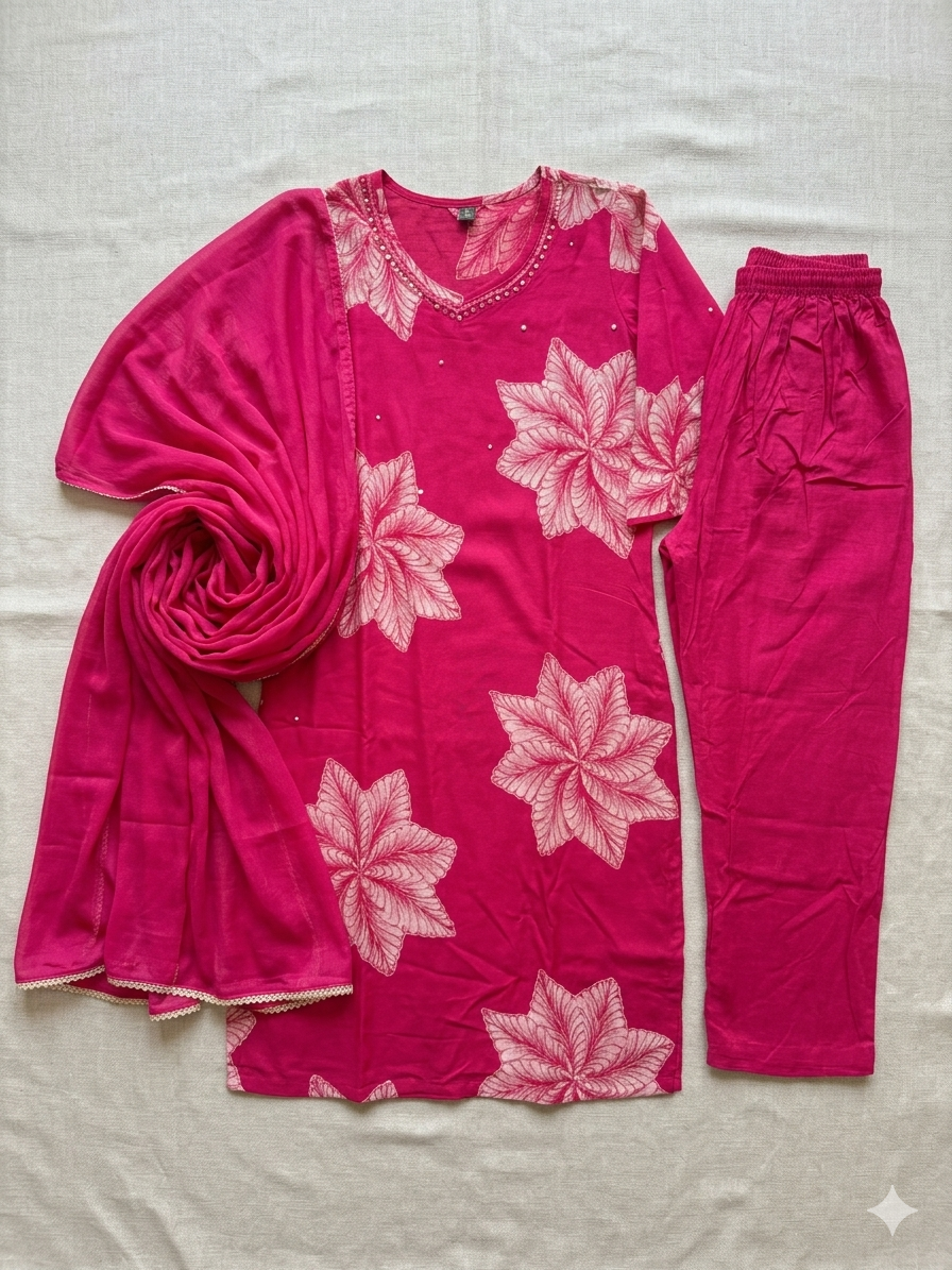 q562831 Vibrant Fuchsia Floral Kurta Set