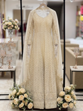 Premium Cream Embroidered Georgette Anarkali Gown with Sequins & Dupatta q562445