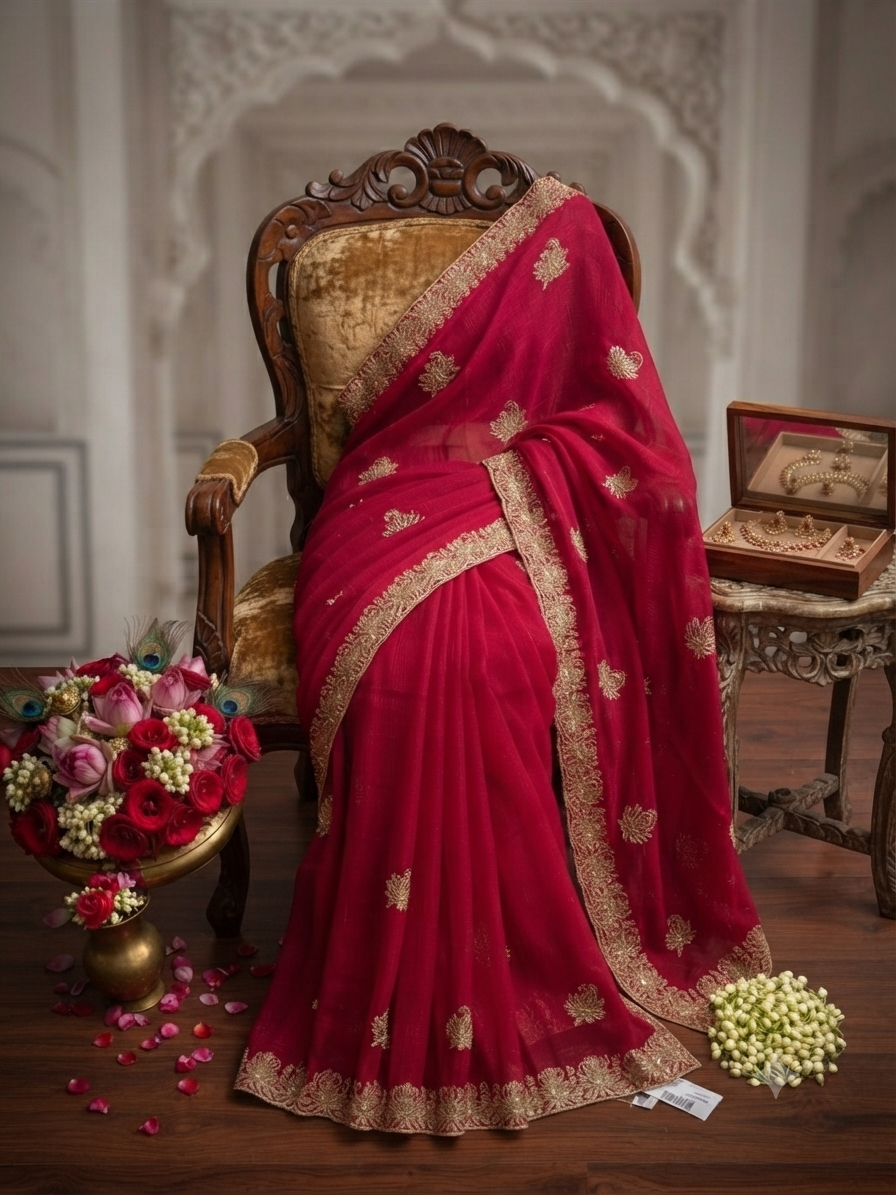 Royal Ruby-Rani Zari Embroidered jimmy choo Designer Saree q562063